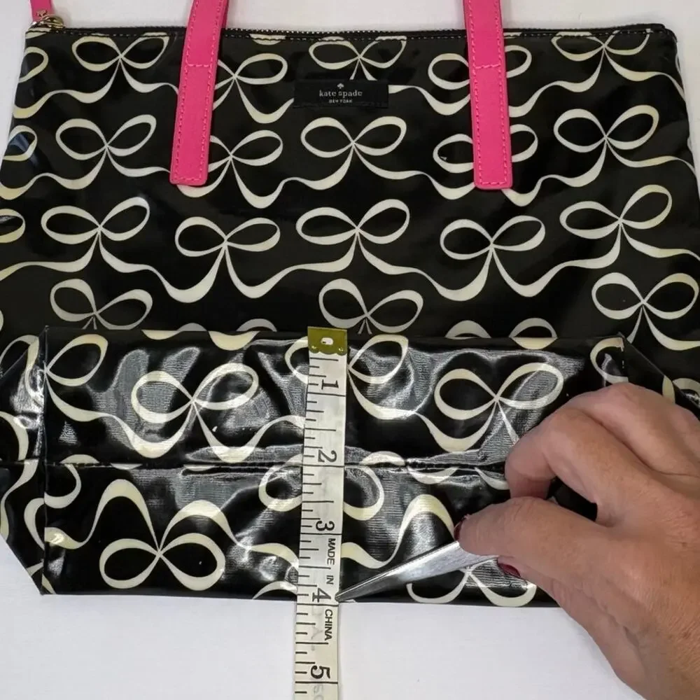 Kate Spade Vinyl Bow Bag Black White Pink - Picture 10 of 13